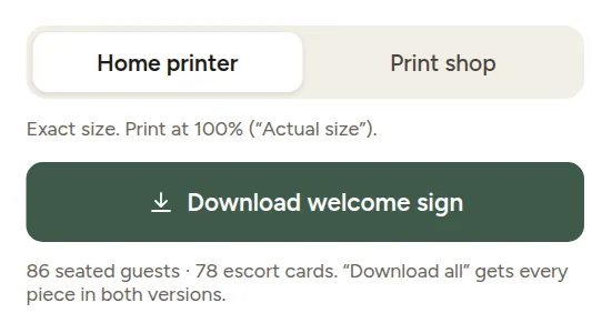 Home printer and Print shop choices above the download button