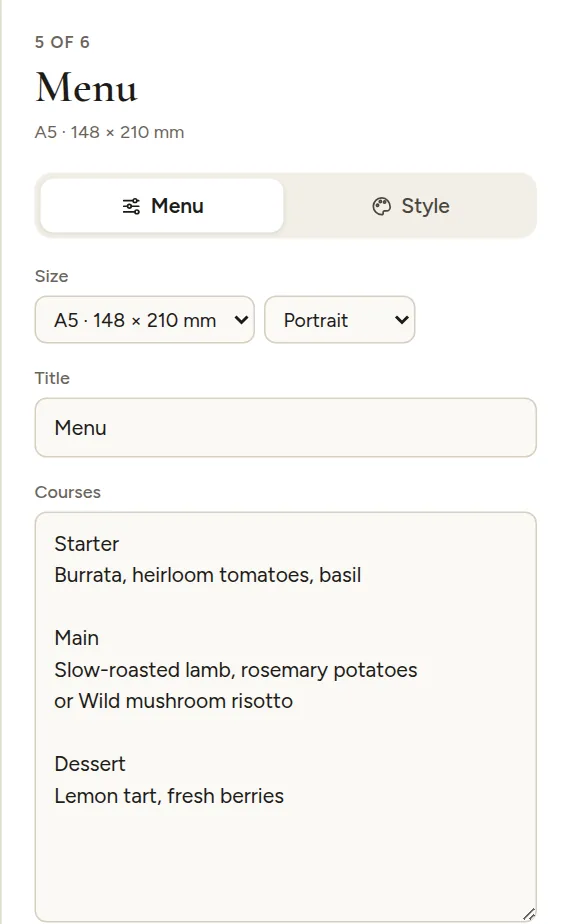 Menu options: title and courses