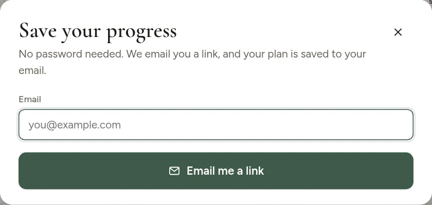 The Save to email window asking for an email address