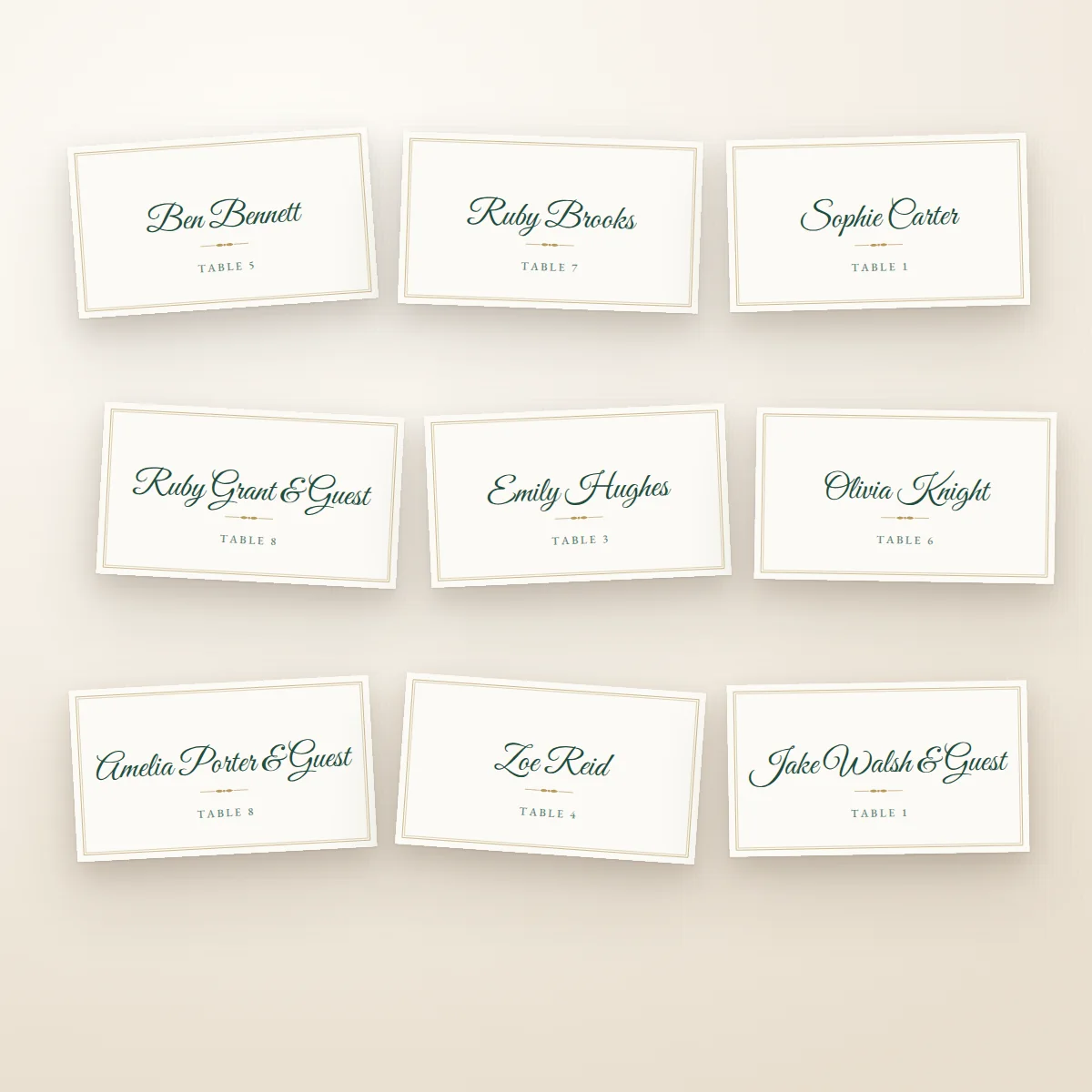 Escort cards from the seatings print pack